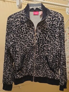 Pappagallo Black & Gray Leopard Print Zip Front Jacket